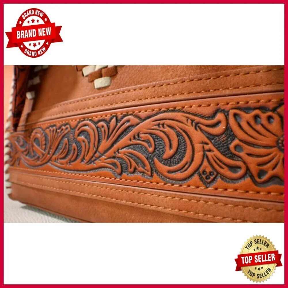 Leather Western Satchel Tote with Adjustable Strap, Multiple Compartments